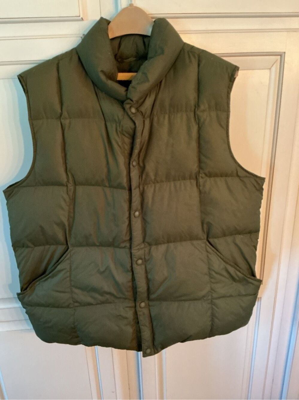 Lands End Mens Green Puffer Goose Down Snap Vest Sz L